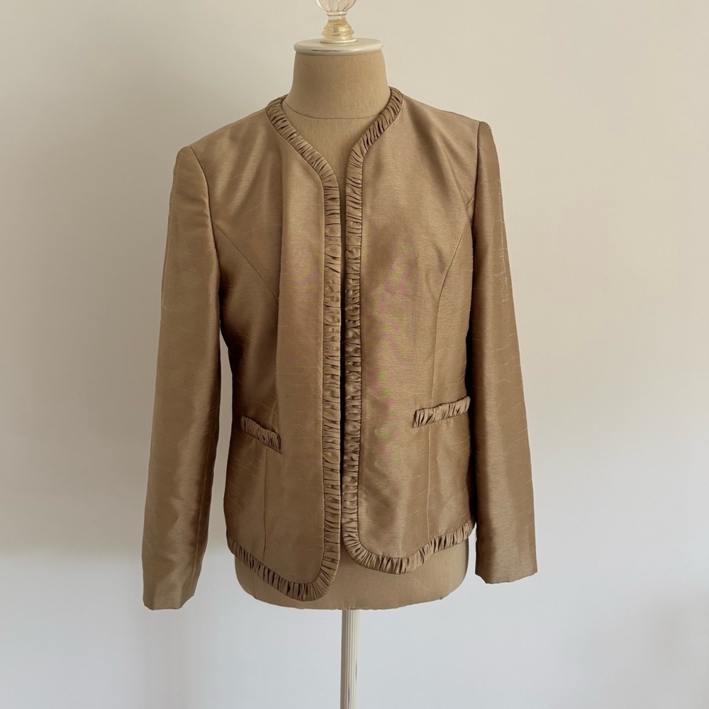 Kasper Suit Jacket Gold Open Front Ruched Petites 8P